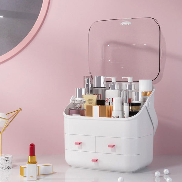 USB Rechargeable Makeup Organizer case Cosmetic Storage Box  Jewelry Container Dust proof Drawer Waterproof Mirror LED Light