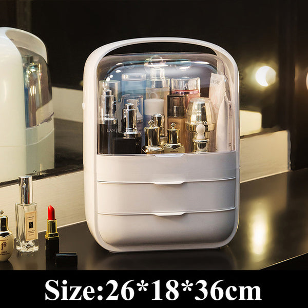 USB Rechargeable Makeup Organizer case Cosmetic Storage Box  Jewelry Container Dust proof Drawer Waterproof Mirror LED Light