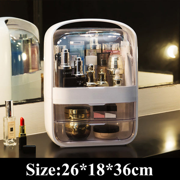 USB Rechargeable Makeup Organizer case Cosmetic Storage Box  Jewelry Container Dust proof Drawer Waterproof Mirror LED Light