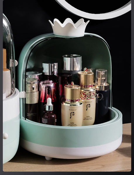USB Rechargeable Makeup Organizer case Cosmetic Storage Box  Jewelry Container Dust proof Drawer Waterproof Mirror LED Light