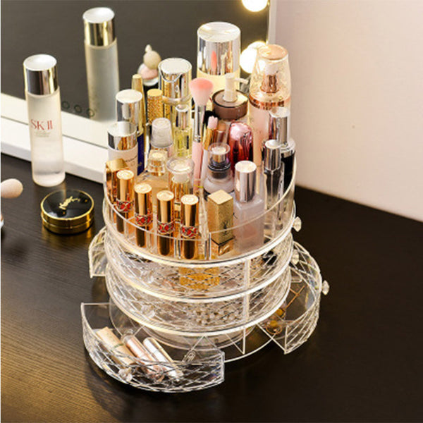 USB Rechargeable Makeup Organizer case Cosmetic Storage Box  Jewelry Container Dust proof Drawer Waterproof Mirror LED Light