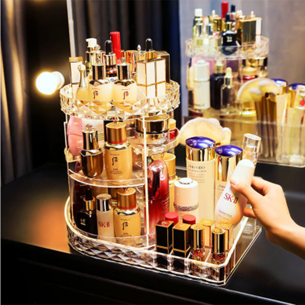 USB Rechargeable Makeup Organizer case Cosmetic Storage Box  Jewelry Container Dust proof Drawer Waterproof Mirror LED Light