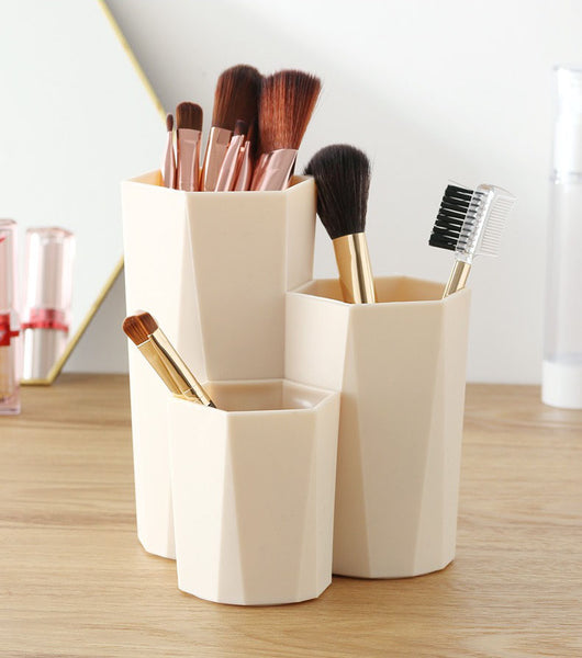 3 Lattices Make-up Box Brush Cosmetic Storage Table Organizer Makeup Nail Polish Cosmetic Holder Make Up Tools Pen Holder Rack