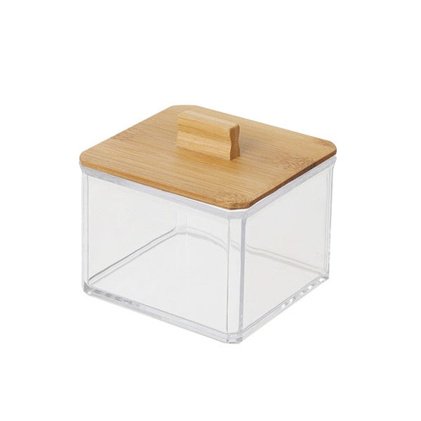 MSJO Makeup Organizer Box Storage Cosmetices Cotton Pads Swab Bamboo Cover for Women Home Bathroom  Organizador Makeup Boxes Bin