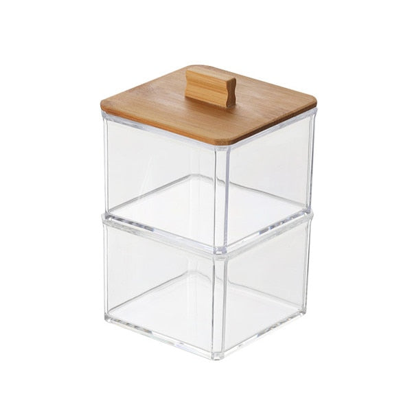 MSJO Makeup Organizer Box Storage Cosmetices Cotton Pads Swab Bamboo Cover for Women Home Bathroom  Organizador Makeup Boxes Bin