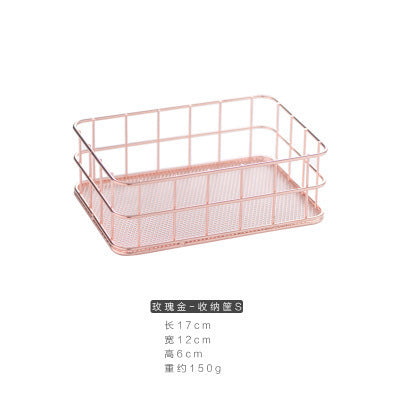 Rose Gold Iron Art Nordic Makeup Organizer Basket Eyeliner Brush Set Storage Cup Dressing Table Makeup Cosmetic Organizer Box