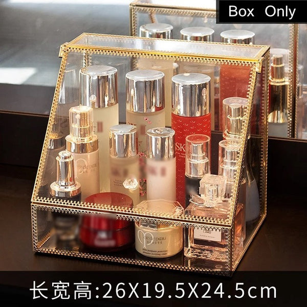 Transparent Drawer Makeup Organizer Glass Desktop finishing Skin Care Shelf Tissue Jewellery Necklace Ring Storage Box