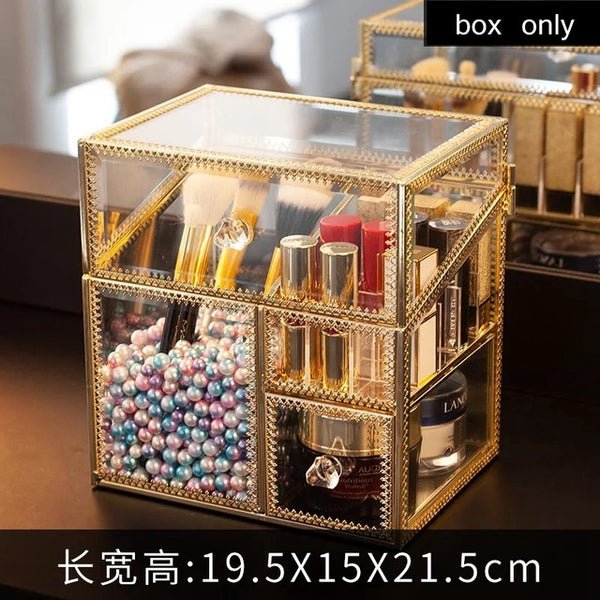 Transparent Drawer Makeup Organizer Glass Desktop finishing Skin Care Shelf Tissue Jewellery Necklace Ring Storage Box