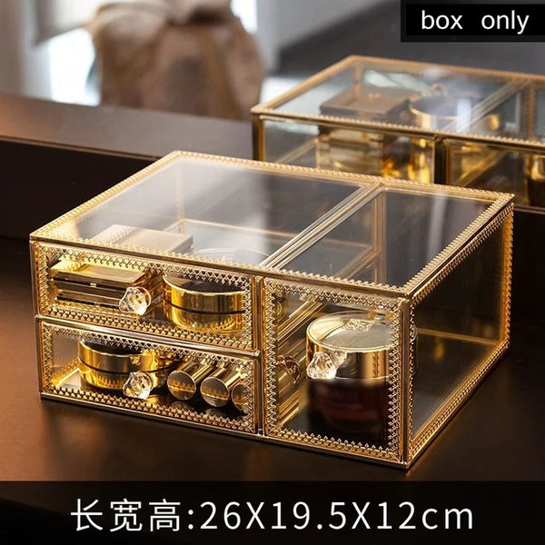 Transparent Drawer Makeup Organizer Glass Desktop finishing Skin Care Shelf Tissue Jewellery Necklace Ring Storage Box