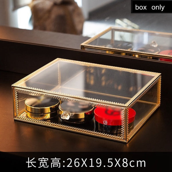 Transparent Drawer Makeup Organizer Glass Desktop finishing Skin Care Shelf Tissue Jewellery Necklace Ring Storage Box