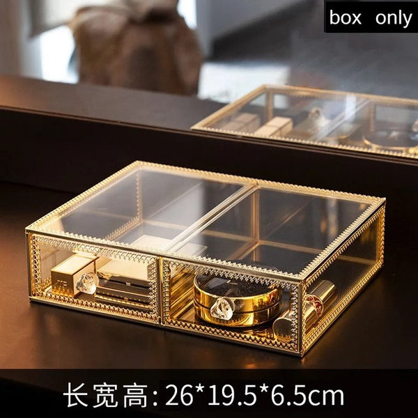 Transparent Drawer Makeup Organizer Glass Desktop finishing Skin Care Shelf Tissue Jewellery Necklace Ring Storage Box
