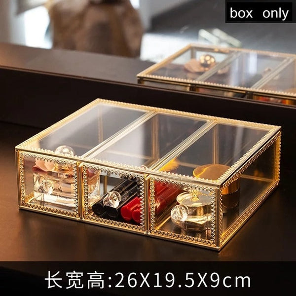 Transparent Drawer Makeup Organizer Glass Desktop finishing Skin Care Shelf Tissue Jewellery Necklace Ring Storage Box
