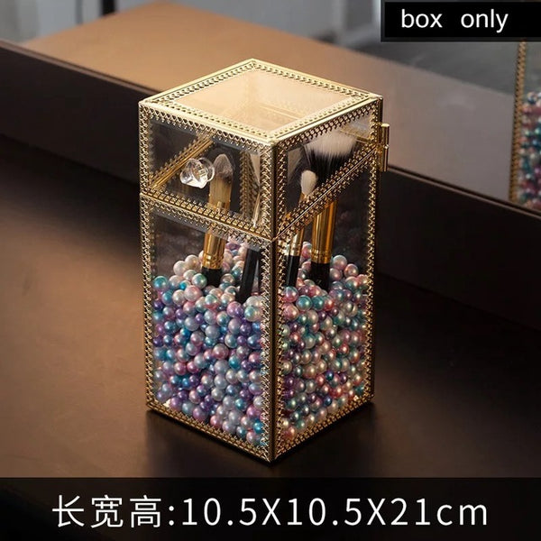 Transparent Drawer Makeup Organizer Glass Desktop finishing Skin Care Shelf Tissue Jewellery Necklace Ring Storage Box