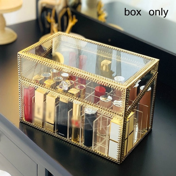 Transparent Drawer Makeup Organizer Glass Desktop finishing Skin Care Shelf Tissue Jewellery Necklace Ring Storage Box