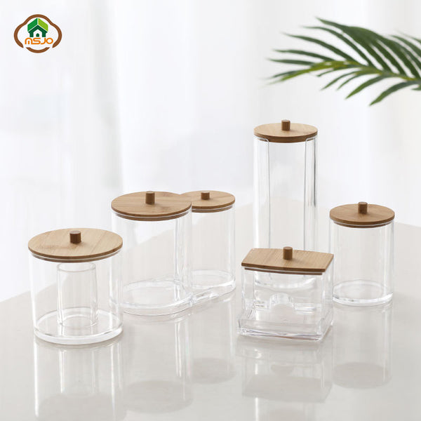 MSJO Makeup Organizer Box Storage Cosmetices Cotton Pads Swab Bamboo Cover for Women Home Bathroom  Organizador Makeup Boxes Bin