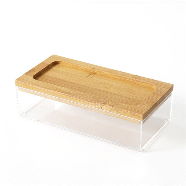 MSJO Makeup Organizer Box Storage Cosmetices Cotton Pads Swab Bamboo Cover for Women Home Bathroom  Organizador Makeup Boxes Bin